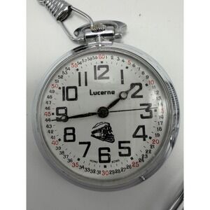 Lucerne Train Railroad Pocket Watch Manual Wind 40MM Works Silver Tone